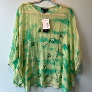 Sharon Anthony 100% silk lime green blouse